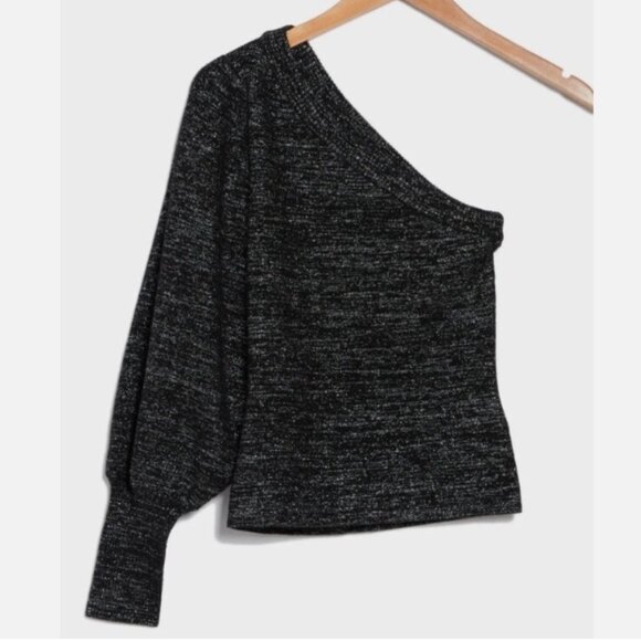7 For All Mankind One Shoulder Sweater – Black Metallic, Size S – NWT - Picture 4 of 5